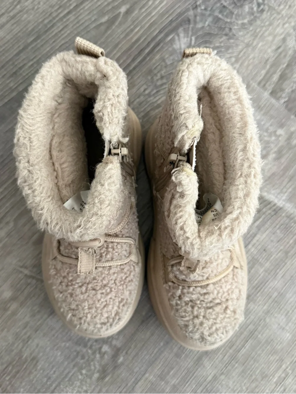 H&M Kids Sherpa Lace-Up Booties - Beige